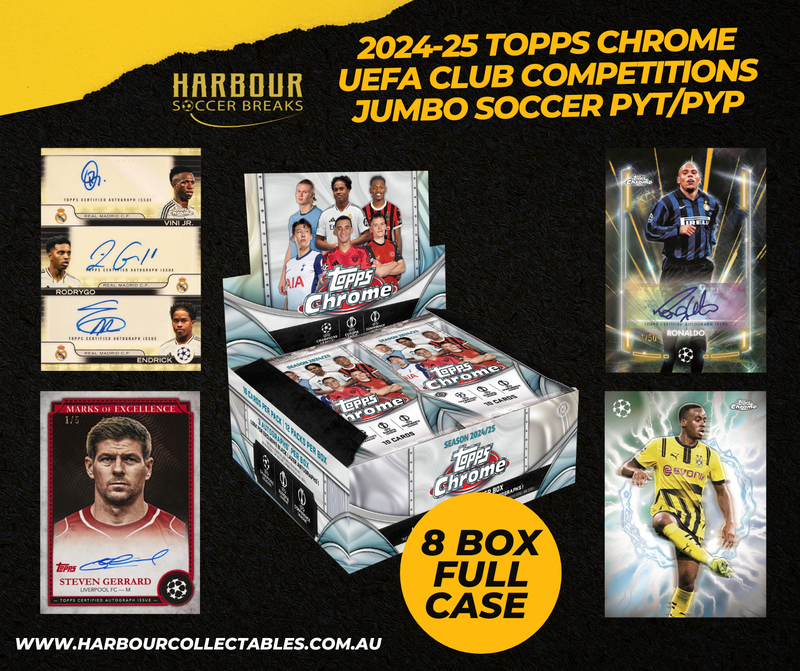 2024-25 Topps Chrome UEFA Club Competitions JUMBO PYT/PYP 8 Box Full Case