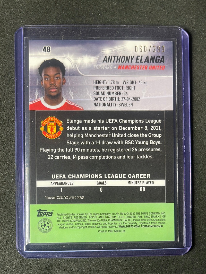 2021-22 Topps Stadium Club Chrome UEFA Champions League Anthony Elanga Black & White Refractor 60/299
