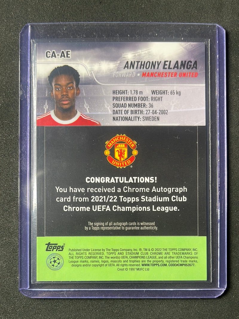 2021-22 Topps Stadium Club Chrome UEFA Champions League Anthony Elanga Chrome Autograph