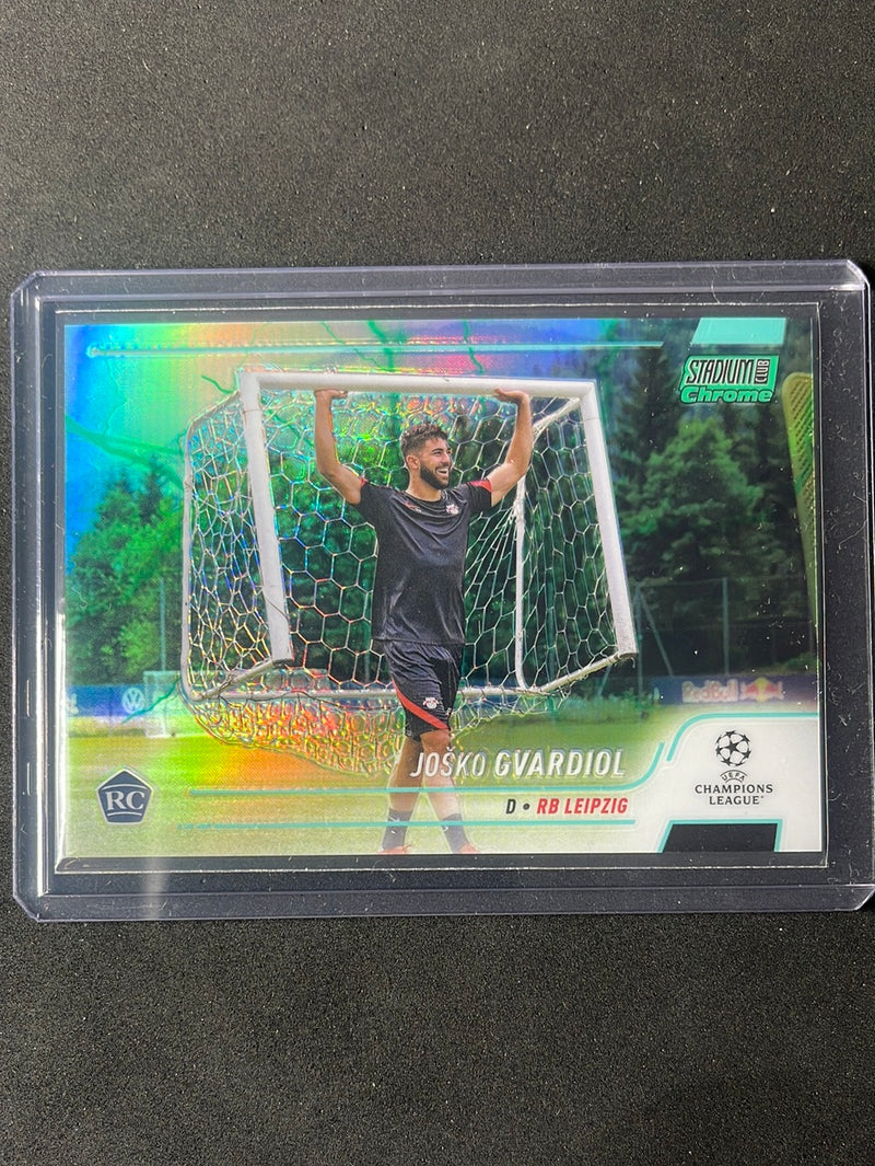 2021-22 Topps Stadium Club Chrome UEFA Champions League Josko Gvardiol Aqua/Green Electric Charge Refractor 84/199