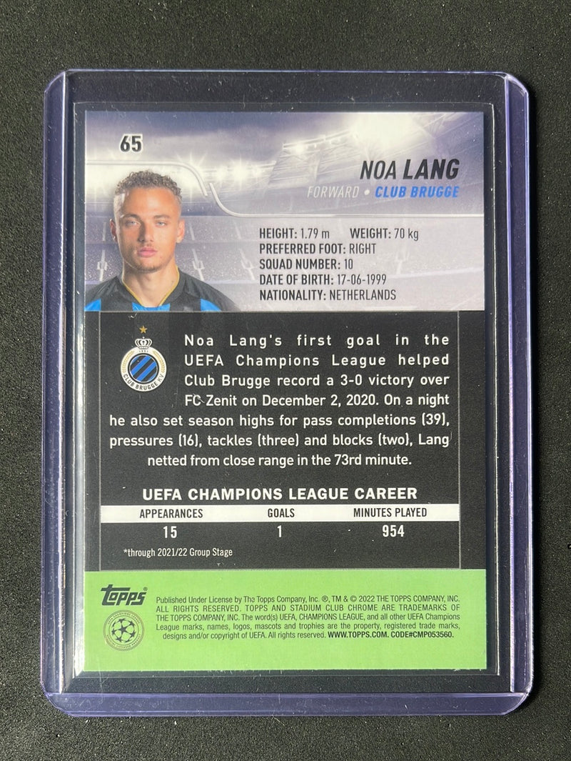 2021-22 Topps Stadium Club Chrome UEFA Champions League Noa Lang Pink/Red Electric Charge Refractor