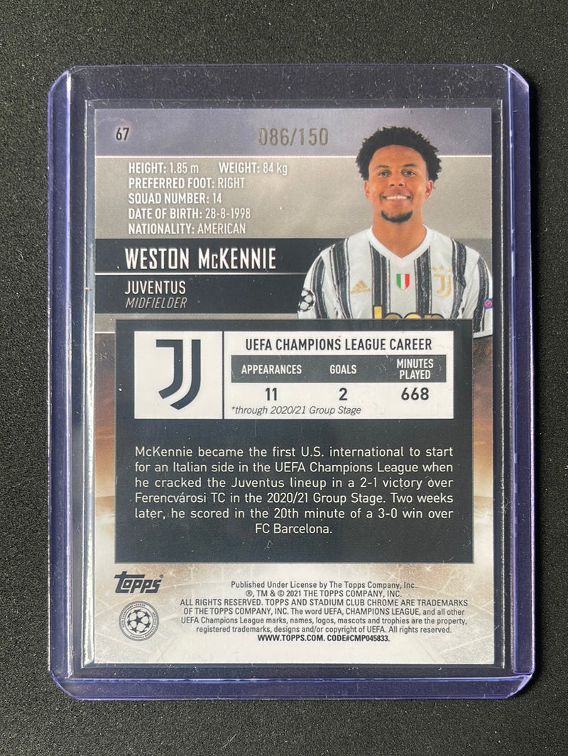 2020-21 Topps Stadium Club Chrome UEFA Champions League Weston McKennie Aqua/Green Electric Refractor 86/150