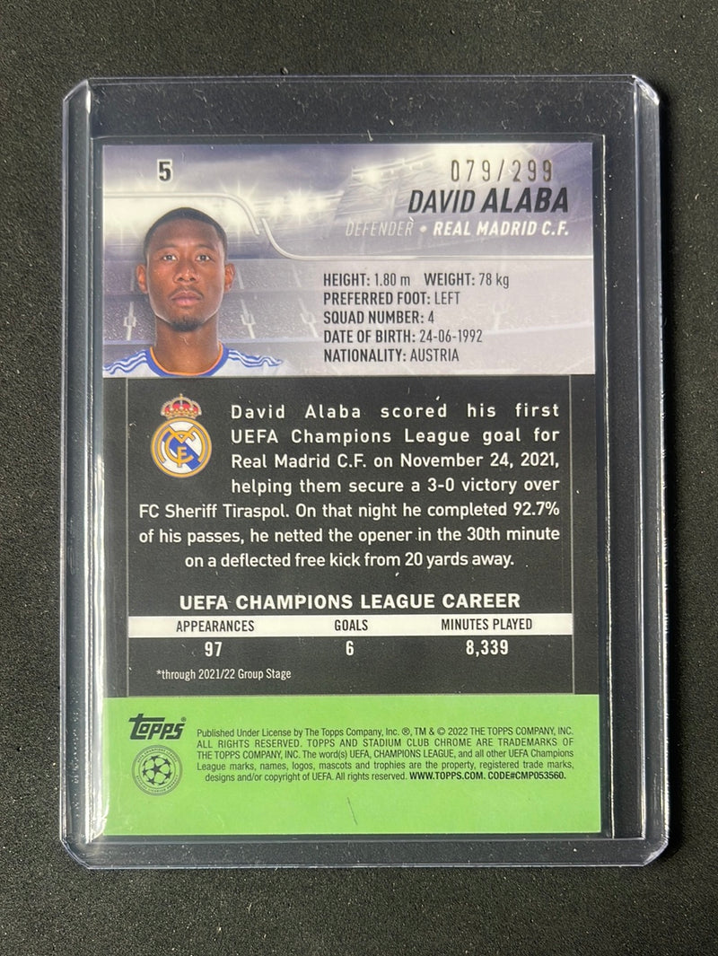 2021-22 Topps Stadium Club Chrome UEFA Champions League David Alaba Black & White Refractor 79/299