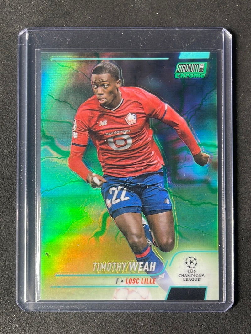 2021-22 Topps Stadium Club Chrome UEFA Champions League Timothy Weah Aqua/Green Electric Charge Refractor 2/199