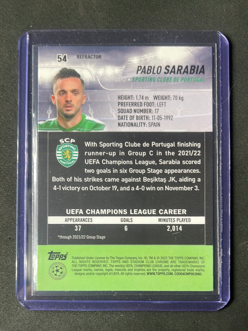 2021-22 Topps Stadium Club Chrome UEFA Champions League Pablo Sarabia Refractor