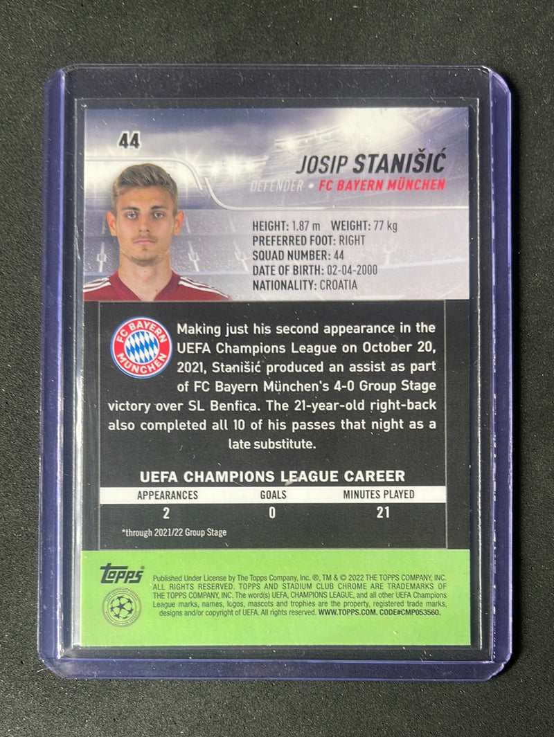 2021-22 Topps Stadium Club Chrome UEFA Champions League Josip Stanisic Pink/Red Electric Charge Refractor