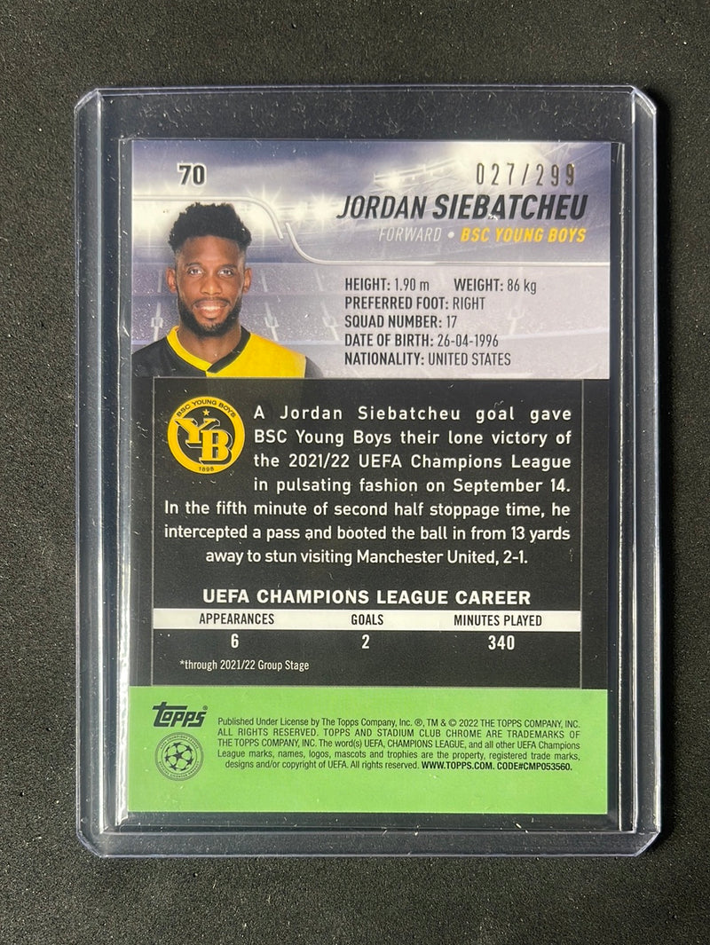 2021-22 Topps Stadium Club Chrome UEFA Champions League Jordan Siebatcheu Black & White Refractor 27/299