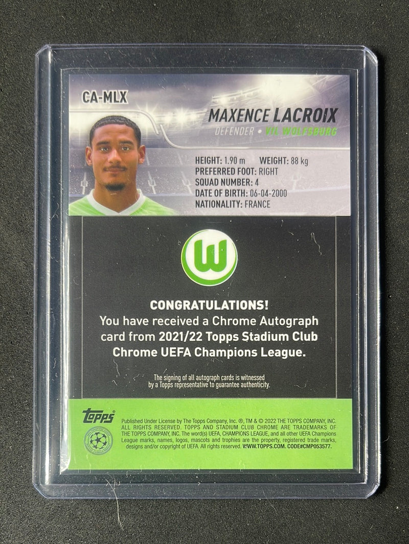 2021-22 Topps Stadium Club Chrome UEFA Champions League Maxence Lacroix Chrome Autographs