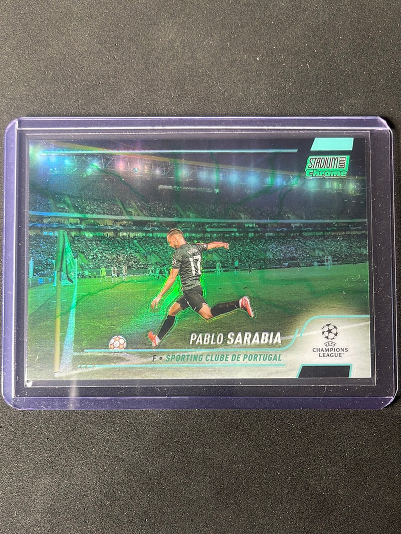 2021-22 Topps Stadium Club Chrome UEFA Champions League Pablo Sarabia Aqua/Green Electric Charge Refractor 79/199