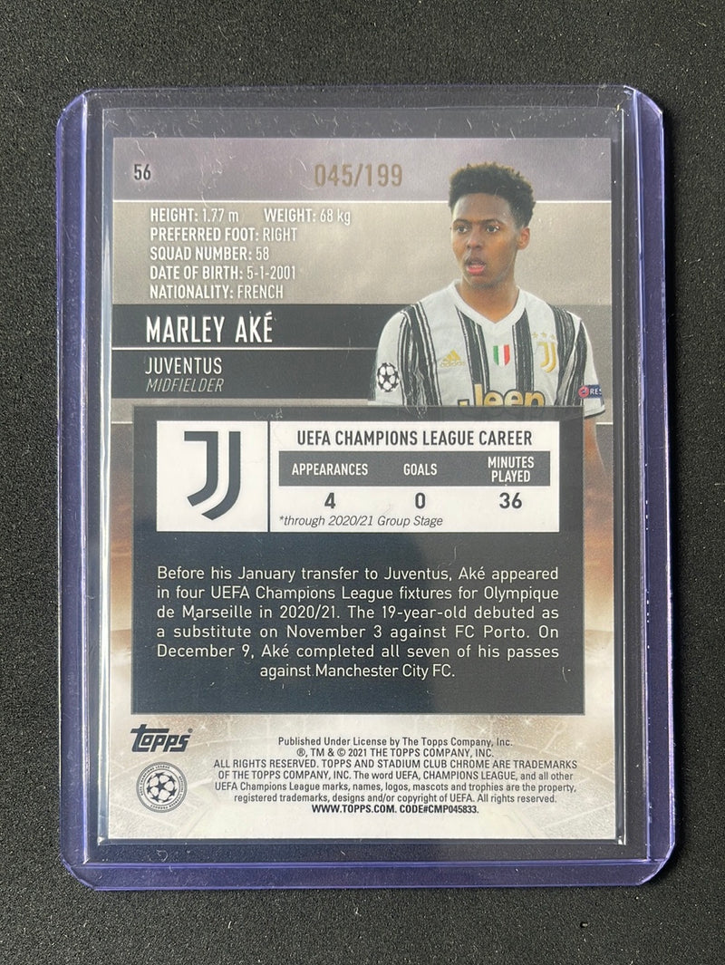 2020-21 Topps Stadium Club UEFA Champions League Marley Ake Aqua Refractor 45/199