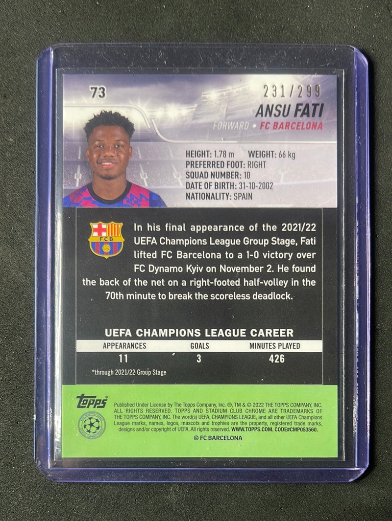 2021-22 Topps Stadium Club Chrome UEFA Champions League Ansu Fati Black & White Refractor 231/299