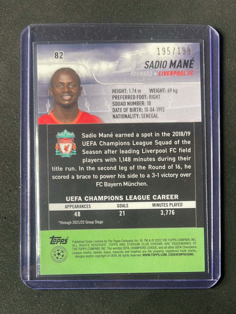 2021-22 Topps Stadium Club Chrome UEFA Champions League Sadio Mane Aqua/Green Electric Charge Refractor 195/199