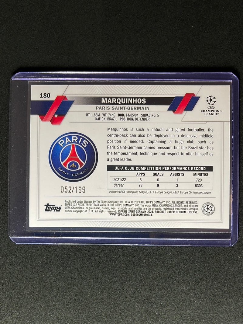 2022-23 Topps UEFA Club Competitions Marquinhos Neon Green Foil 52/199