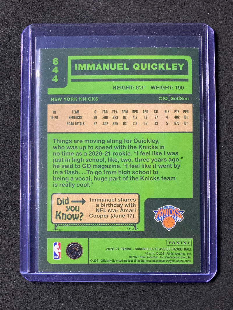 2020-21 Panini Chronicles Immanuel Quickley Classics
