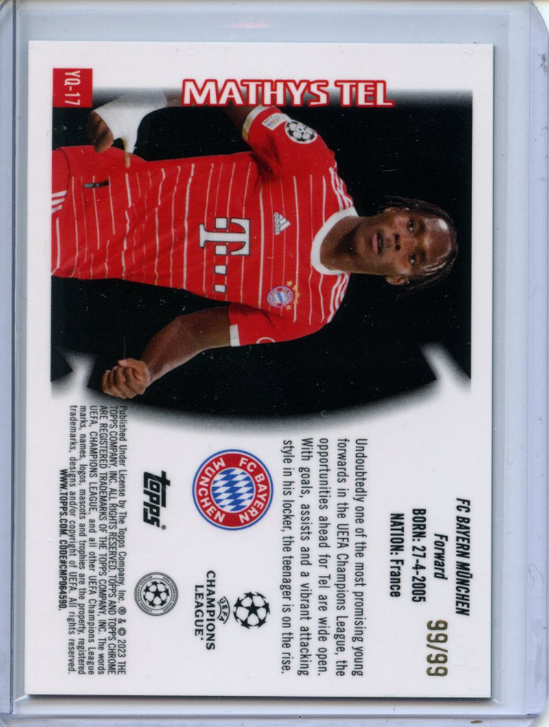 2022-23 Topps Chrome UEFA Mathys Tel Youthquake Green Refractor 99/99