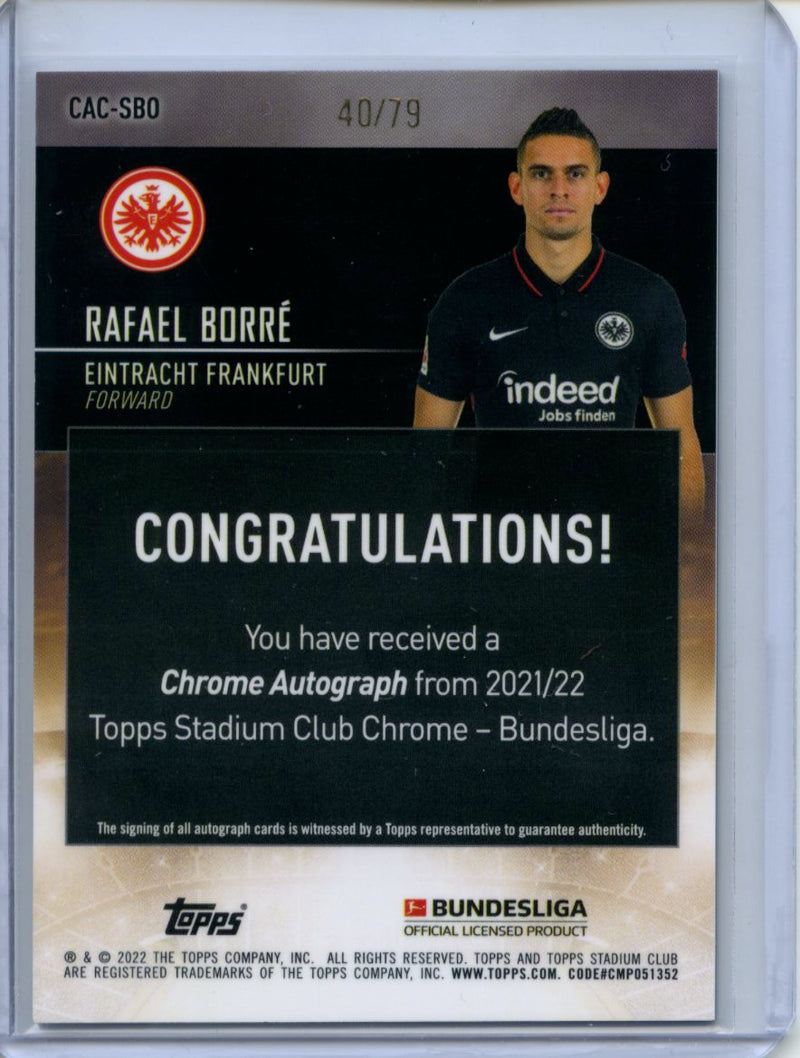 2021-22 Topps Bundesliga Stadium Club Chrome Rafael Borre Blue Wave Autograph 40/79