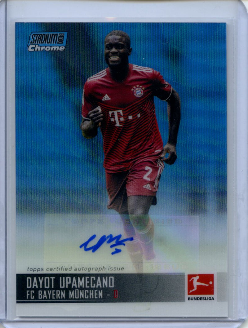 2021-22 Topps Bundesliga Stadium Club Chrome Dayot Upemecano Blue Wave Autograph 1/79