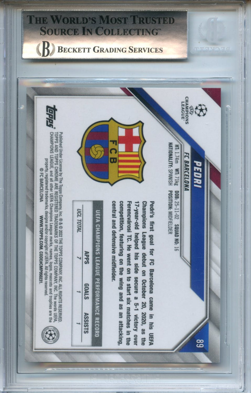 2021-22 Topps Chrome UEFA Champions League Pedri Aqua Lava Refractor BGS 9