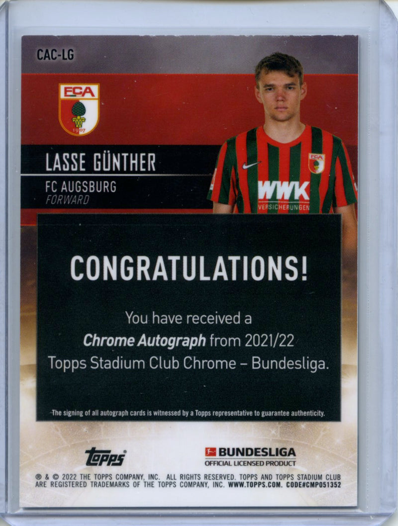 2021-22 Topps Bundesliga Stadium Club Chrome Lasse Gunther Autograph