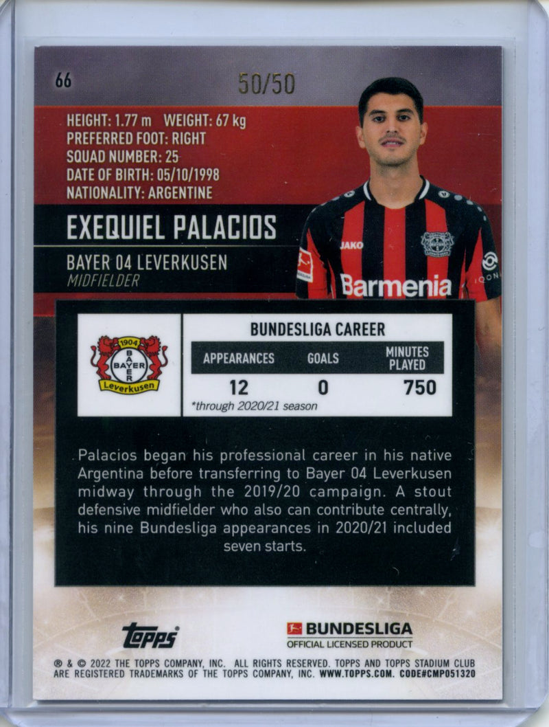 2021-22 Topps Bundesliga Stadium Club Chrome Exequiel Palacios Gold Refractor 50/50