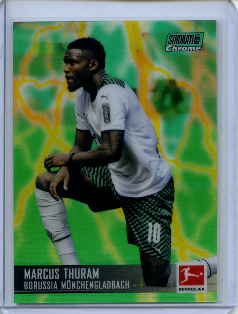 2021-22 Topps Bundesliga Stadium Club Chrome Marcus Thuram Green Yellow Electric Charge Refractor 32/75