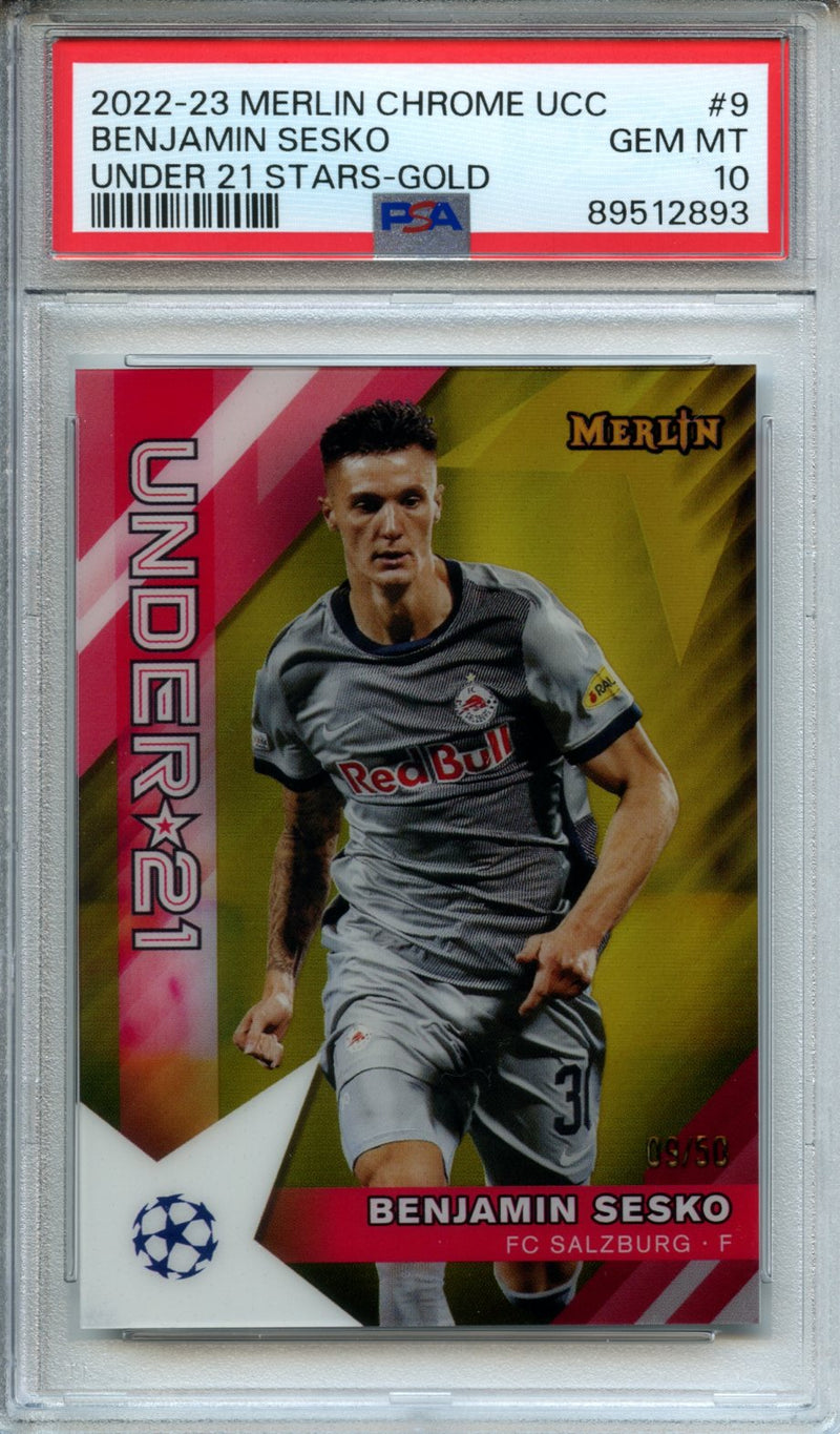 2022-23 Topps Merlin UEFA Club Competitions Benjamin Sesko Under 21 Stars Gold 9/50