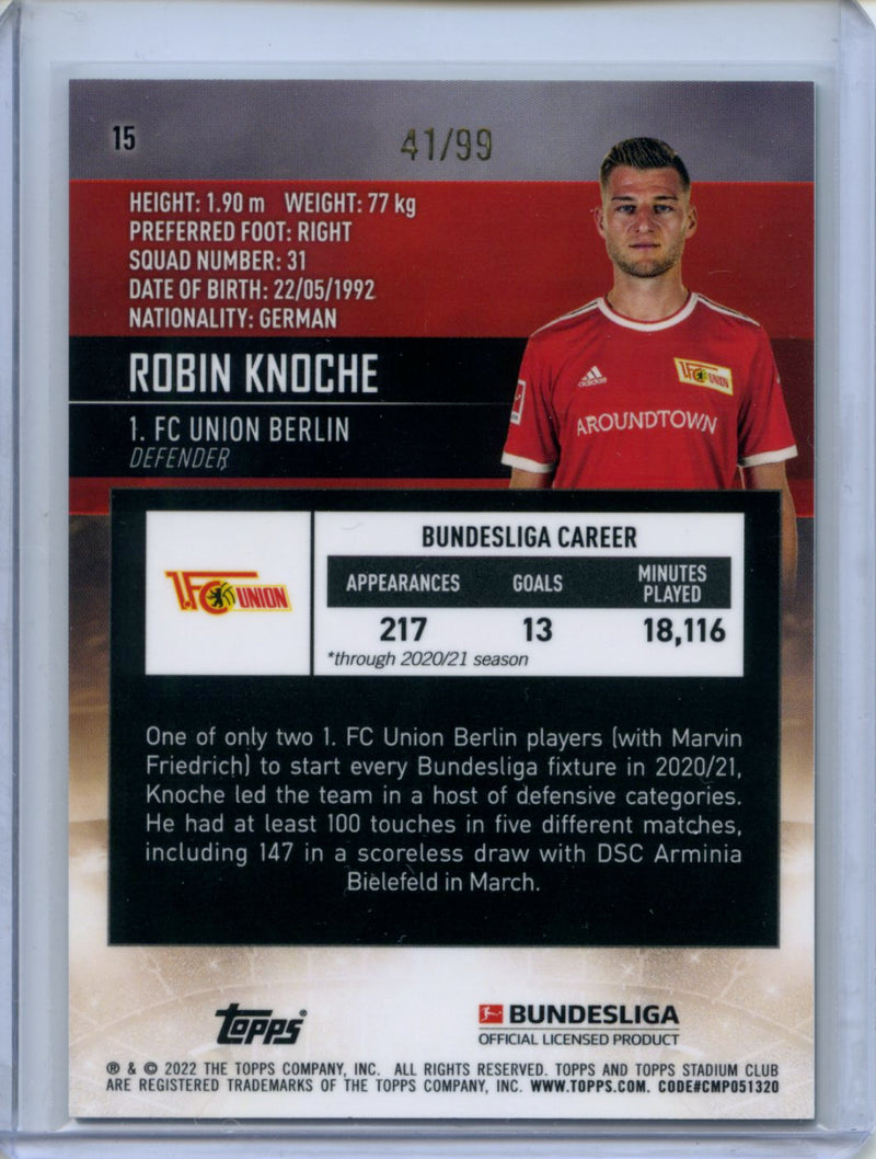2021-22 Topps Bundesliga Stadium Club Chrome Robin Knoche Green Refractor 41/99
