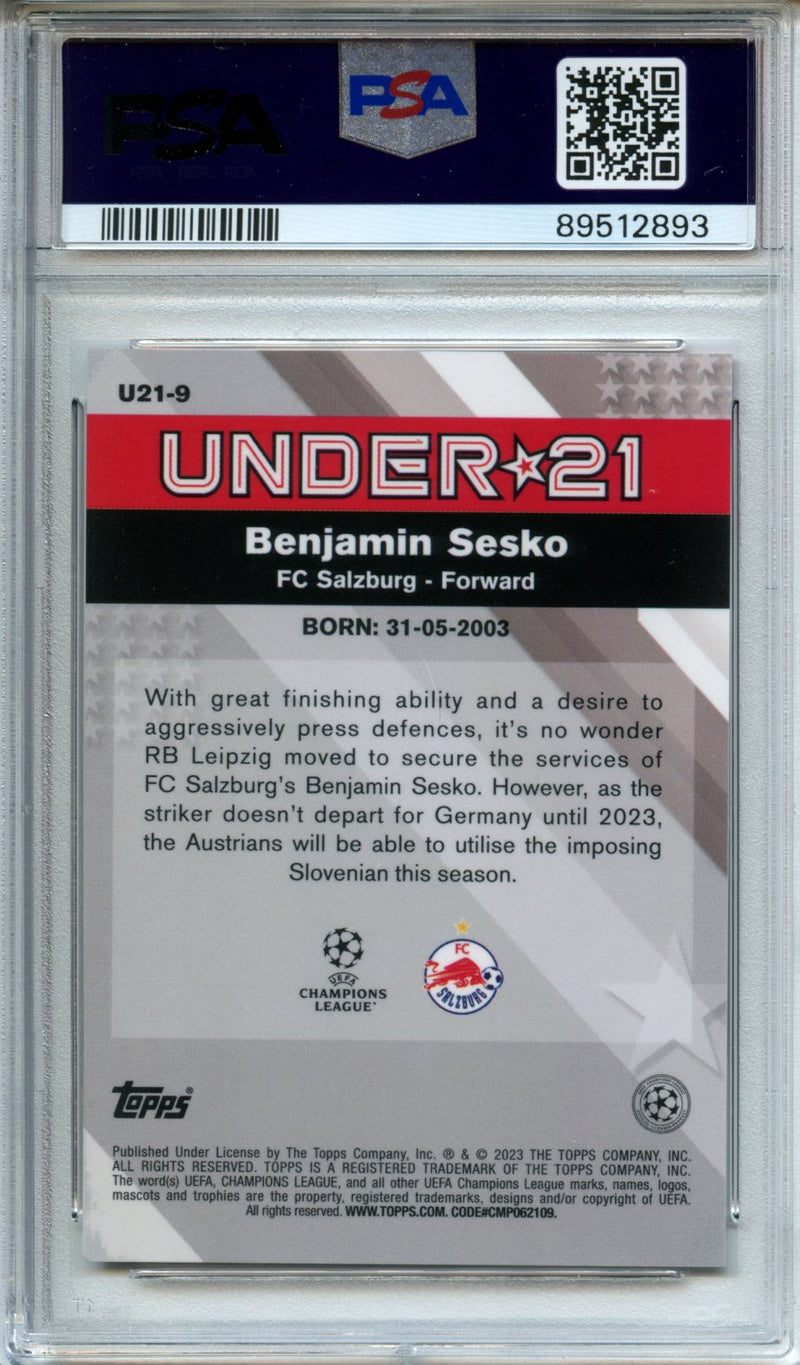 2022-23 Topps Merlin UEFA Club Competitions Benjamin Sesko Under 21 Stars Gold 9/50