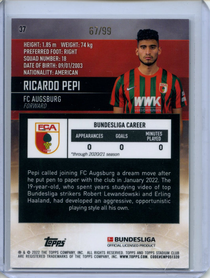 2021-22 Topps Bundesliga Stadium Club Chrome Ricardo Pepi Green Refractor 67/99