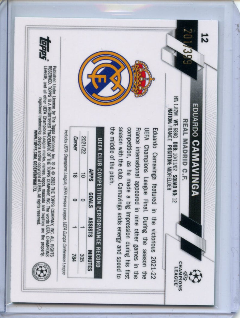 2022-23 Topps Chrome UEFA Eduardo Camavinga Neon Green X-Fractor 201/399