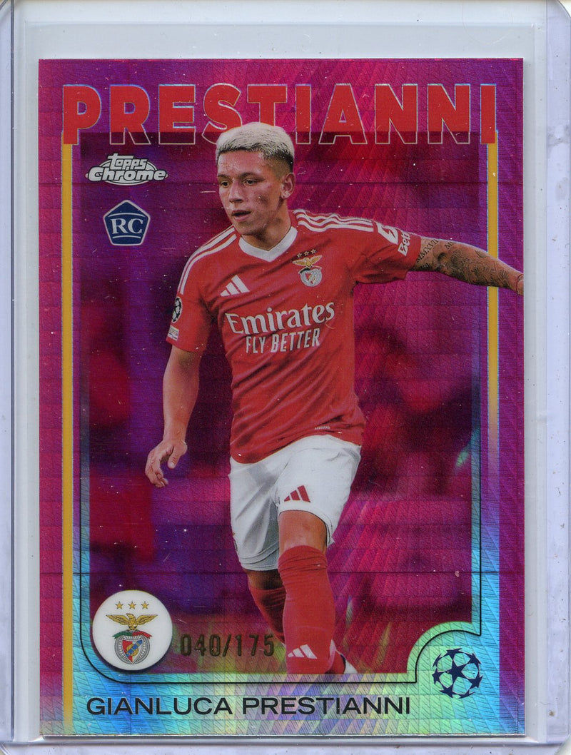 2024-25 Topps Chrome UEFA Club Comps Gianluca Prestianni Neon Pink Prism 40/175