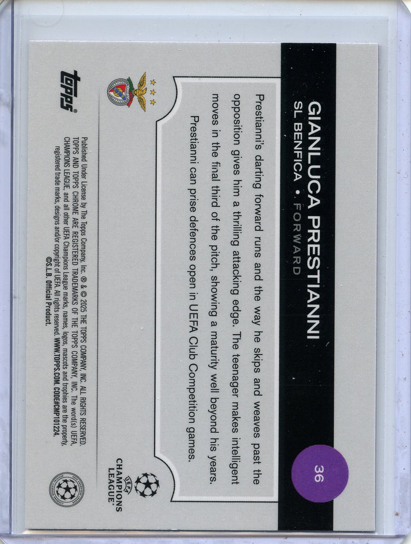 2024-25 Topps Chrome UEFA Club Comps Gianluca Prestianni Neon Pink Prism 40/175