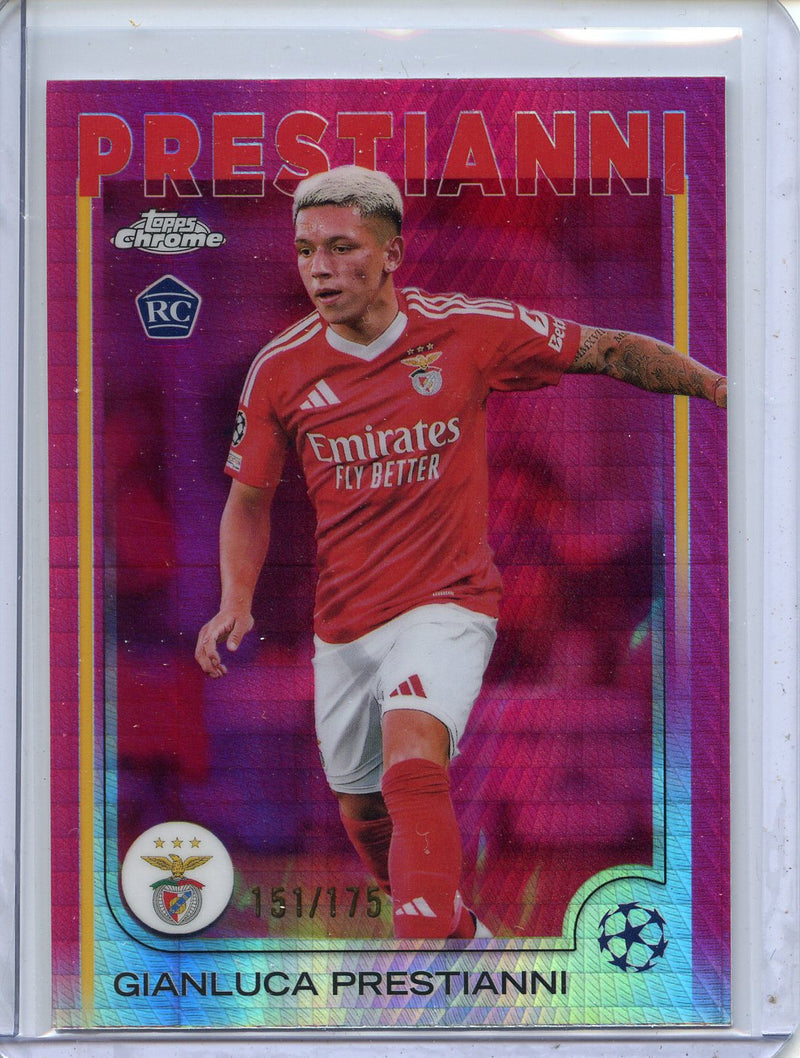 2024-25 Topps Chrome UEFA Club Comps Gianluca Prestianni Neon Pink Prism 151/175
