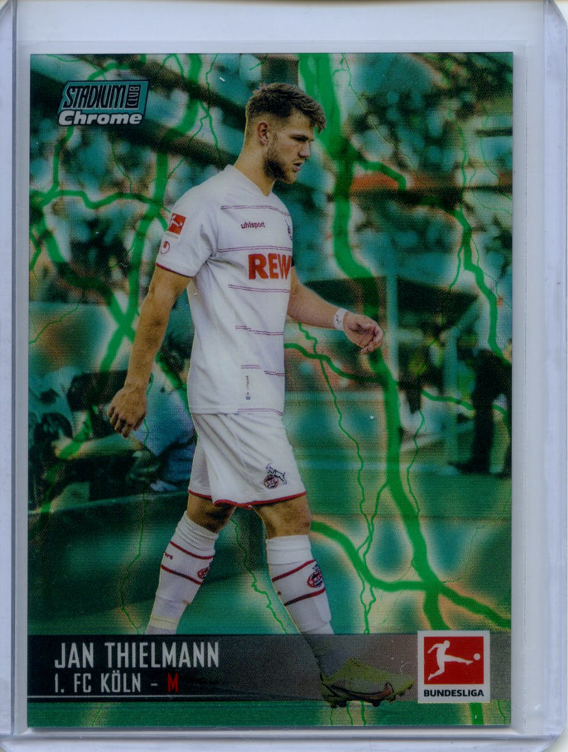 2021-22 Topps Bundesliga Stadium Club Chrome Jan Thielmann Aqua Green Electric Charge Refractor 175/175