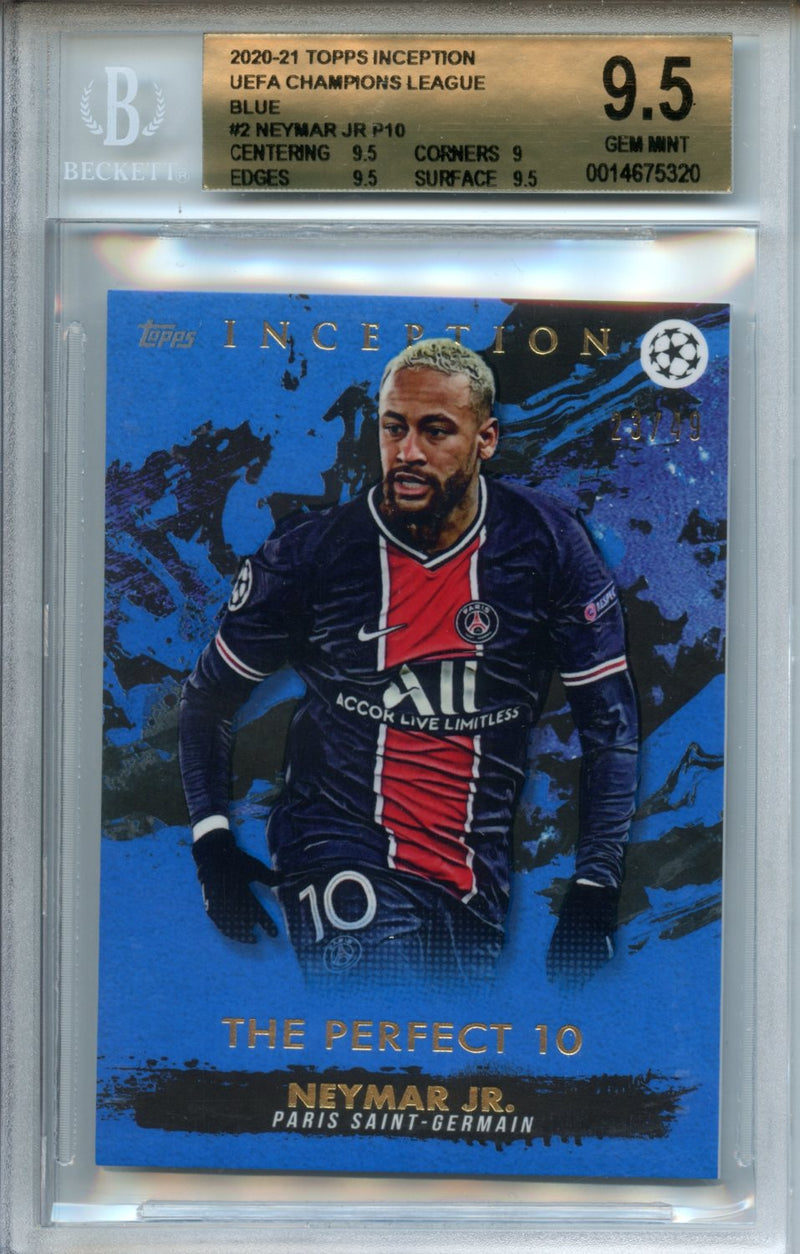 2020-21 Topps Inception UEFA Champions League Neymar Blue The Perfect 10 BGS 9.5