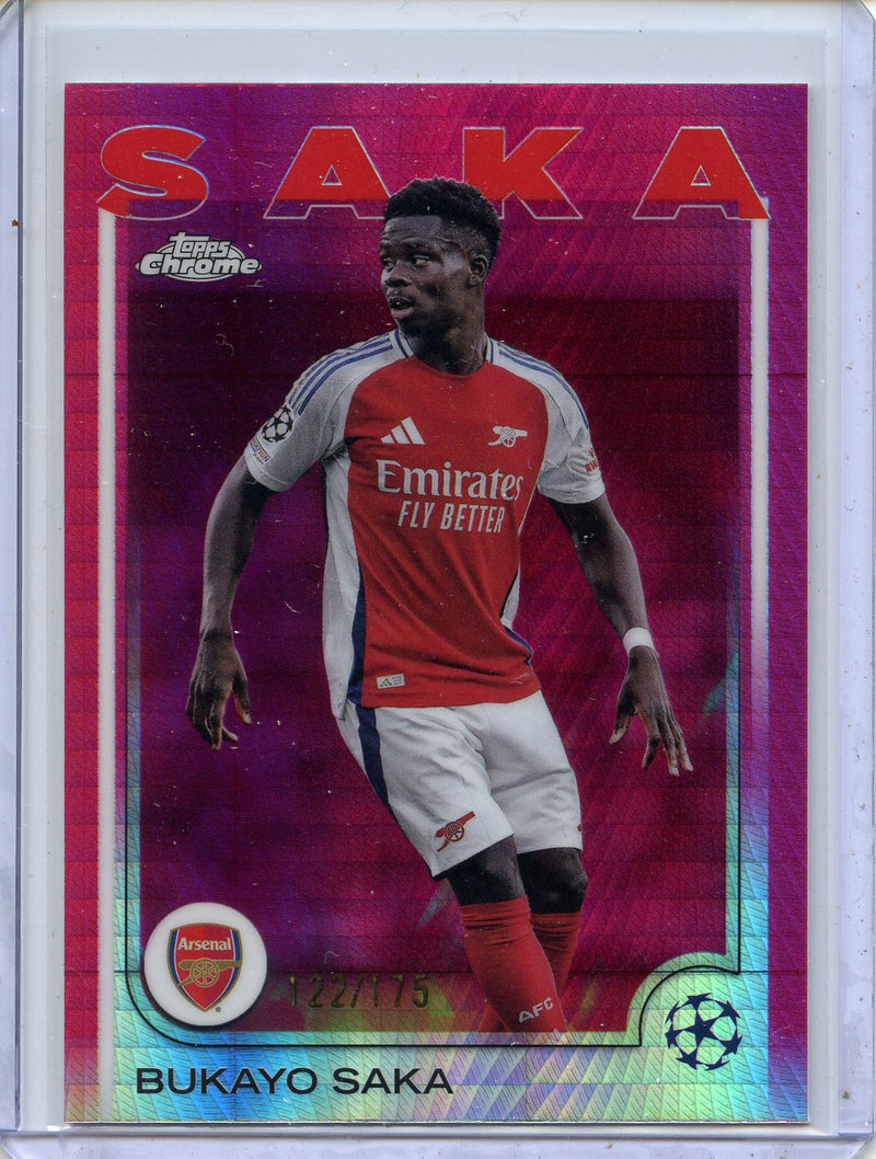 2024-25 Topps Chrome UEFA Club Comps Bukayo Saka Neon Pink Prism 122/175