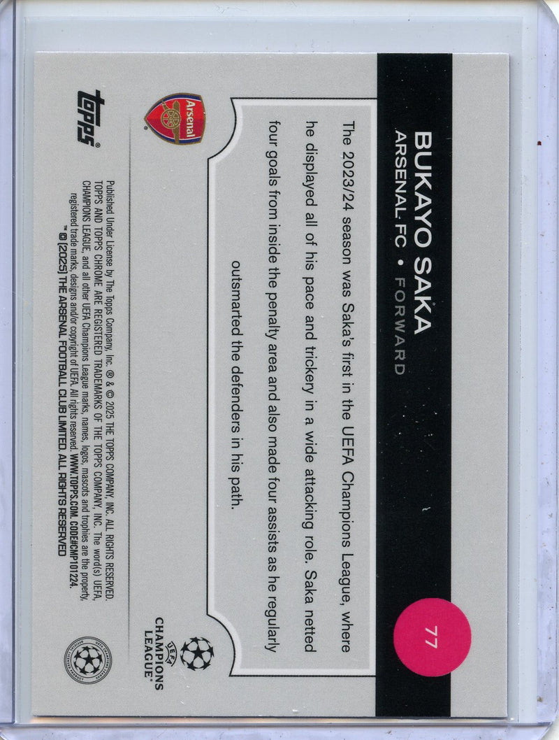 2024-25 Topps Chrome UEFA Club Comps Bukayo Saka Neon Pink Prism 122/175