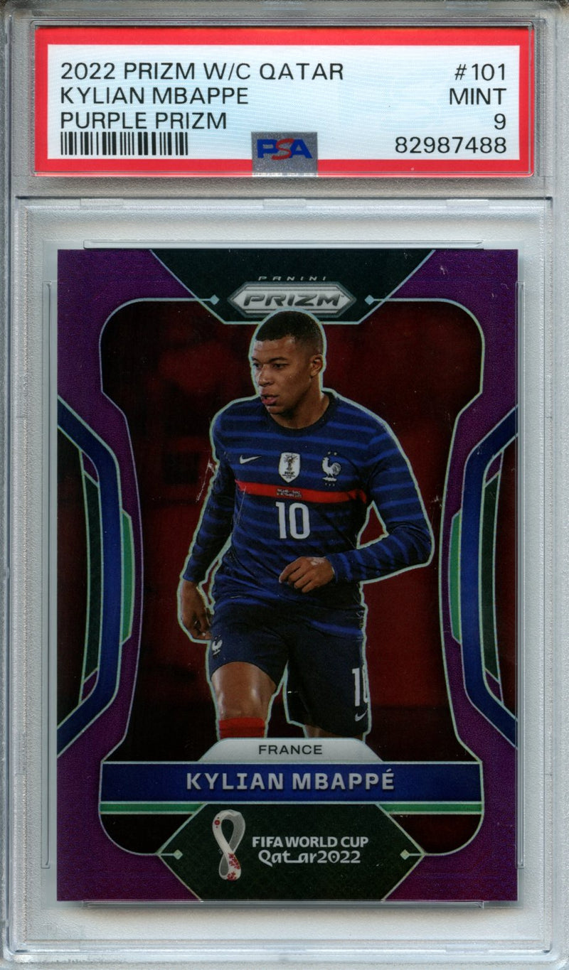 2022 Panini Prizm World Cup Qatar Kylian Mbappe Purple Prizm 11/199