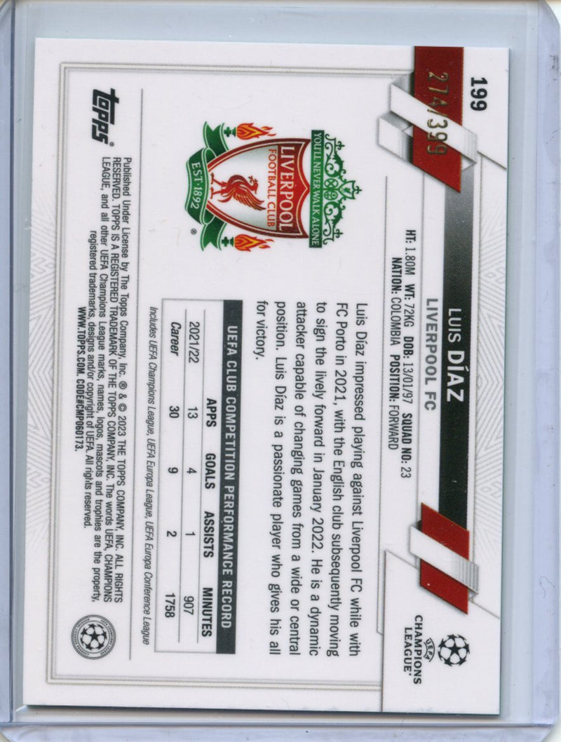 2022-23 Topps Chrome UEFA Luis Diaz Neon Green X-Fractor 274/399