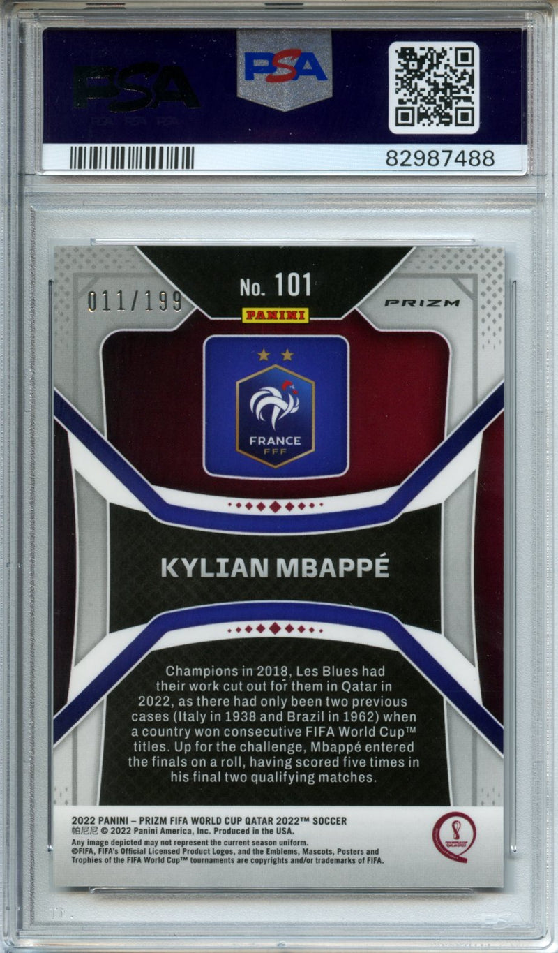 2022 Panini Prizm World Cup Qatar Kylian Mbappe Purple Prizm 11/199