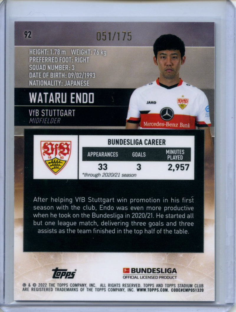 2021-22 Topps Bundesliga Stadium Club Chrome Wataru Endo Aqua Green Electric Charge Refractor 51/175