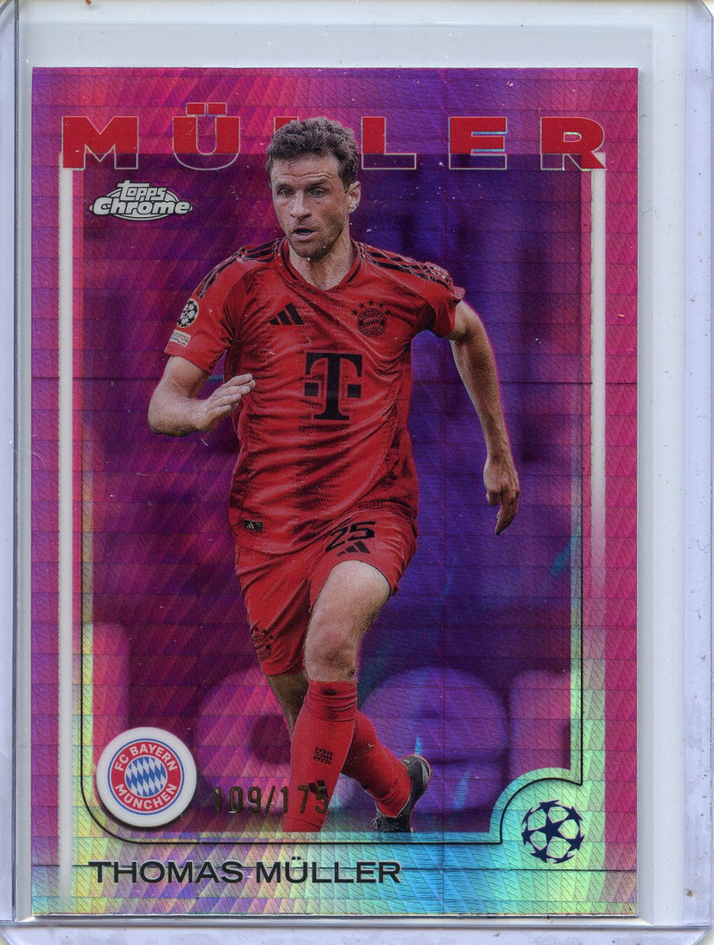 2024-25 Topps Chrome UEFA Club Comps Thomas Muller Neon Pink Prism 109/175