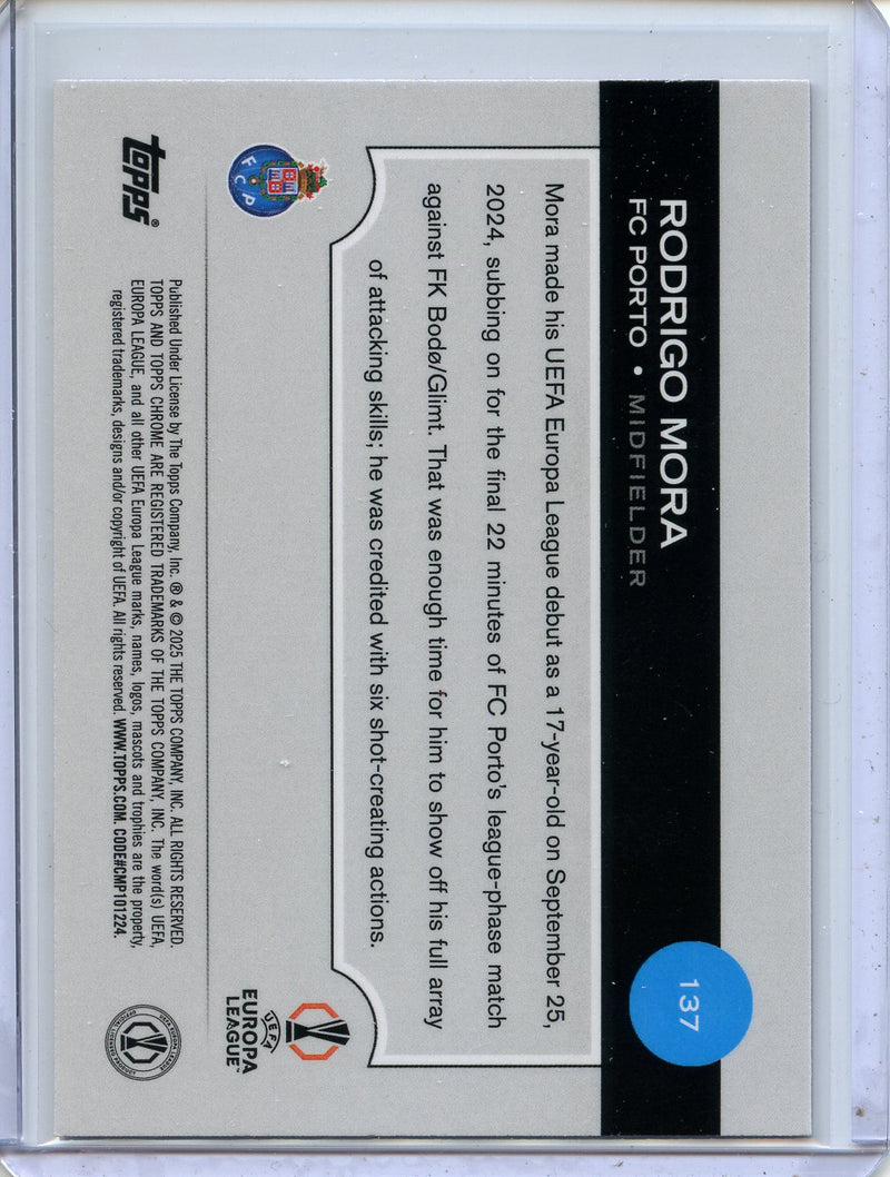 2024-25 Topps Chrome UEFA Club Comps Rodrigo Mora Neon Pink Prism 127/175