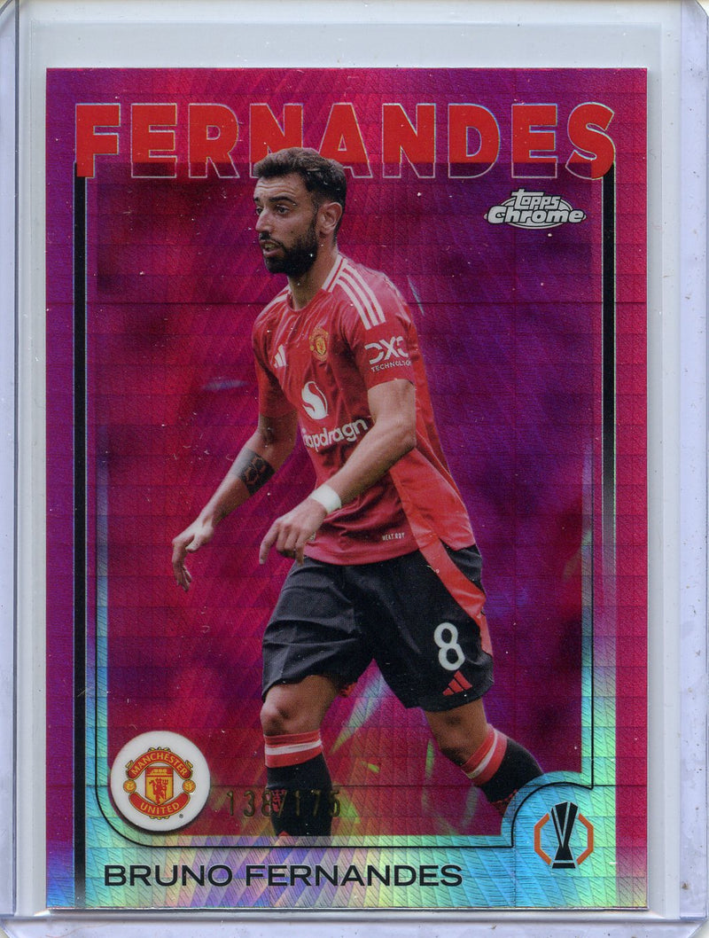 2024-25 Topps Chrome UEFA Club Comps Bruno Fernandes Neon Pink Prism 138/175