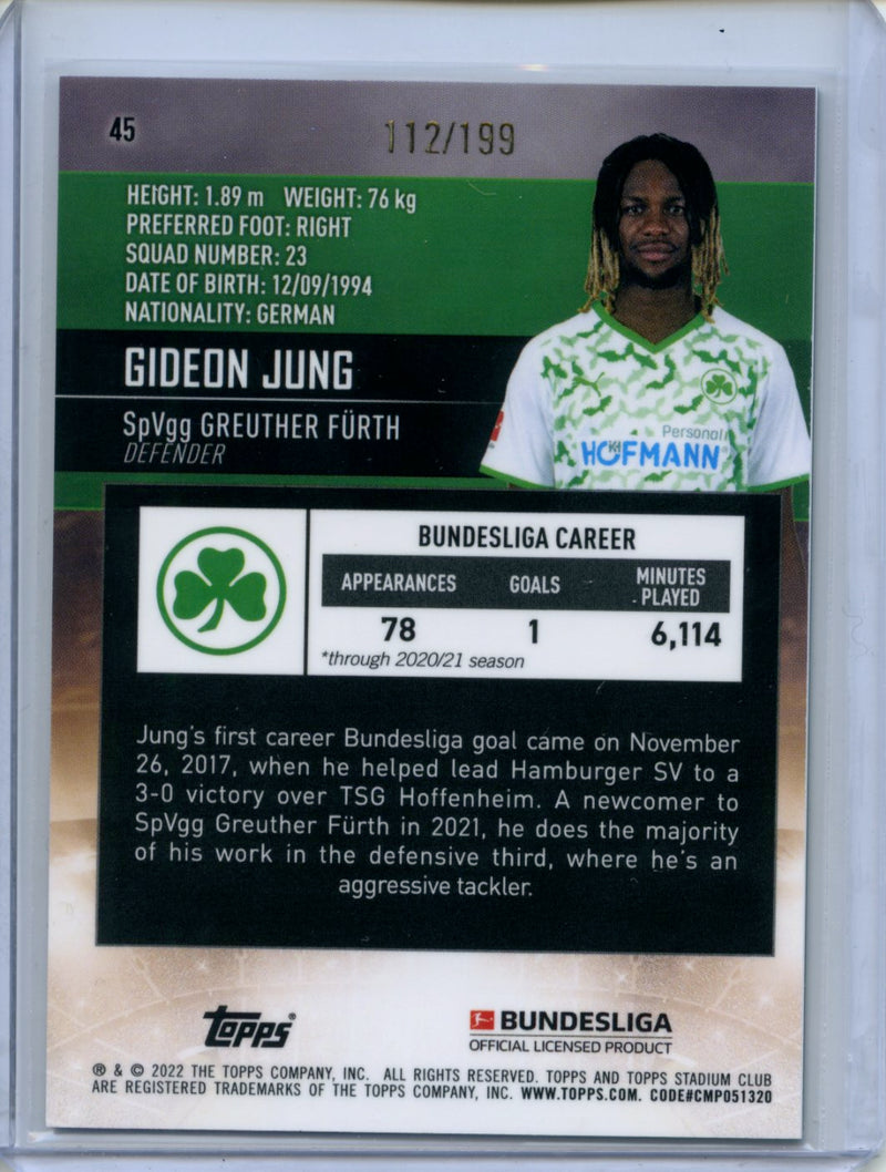 2021-22 Topps Bundesliga Stadium Club Chrome Gideon Jung Aqua Refractor 112/199