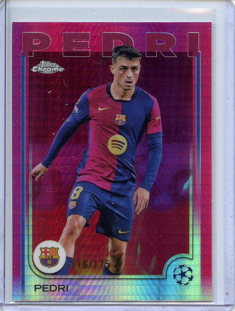 2024-25 Topps Chrome UEFA Club Comps Pedri Neon Pink Prism 116/175