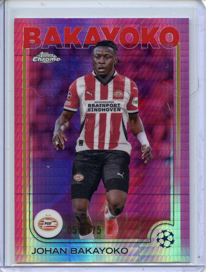 2024-25 Topps Chrome UEFA Club Comps Johan Bakayoko Neon Pink Prism 51/175