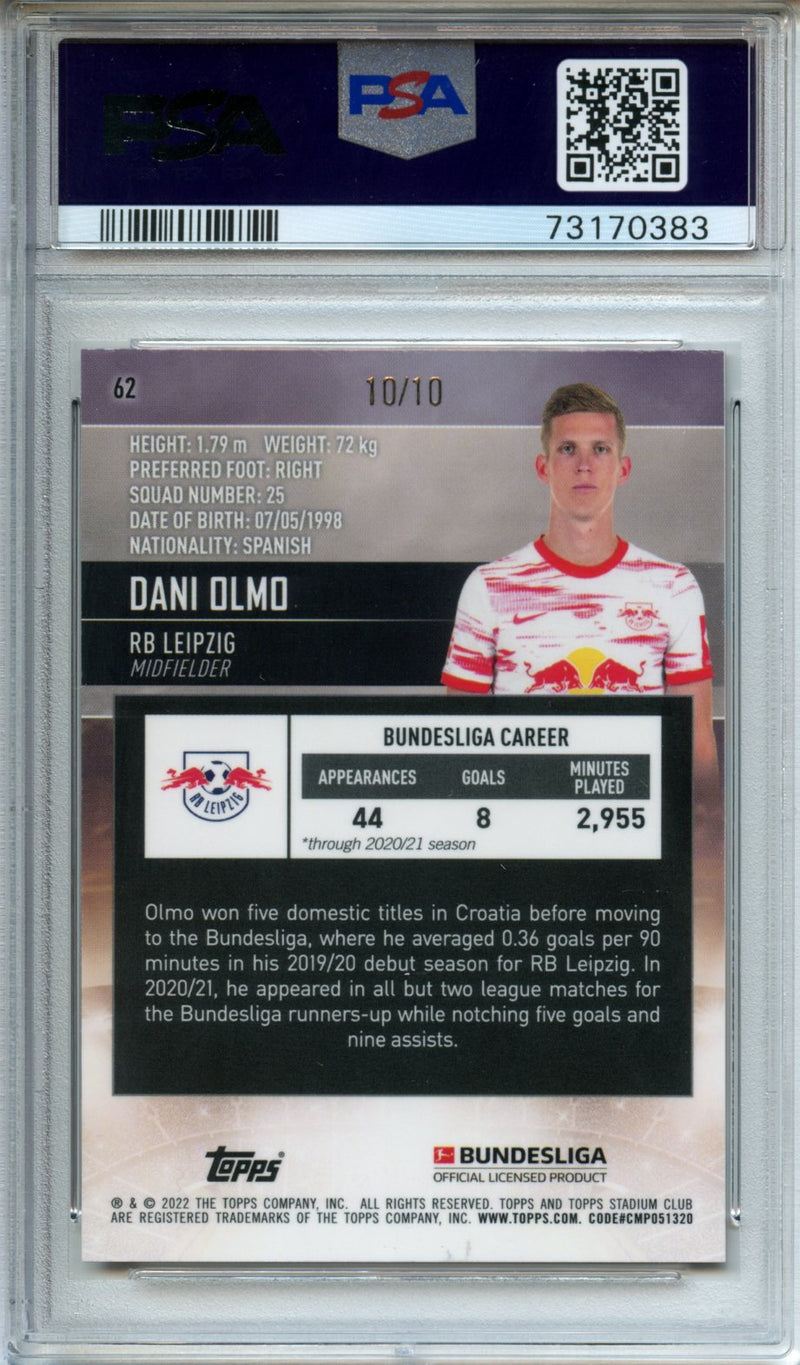 2021-22 Topps Stadium Club Chrome Bundesliga Dani Olmo Orange/Blue Electric Charge Refractor 10/10