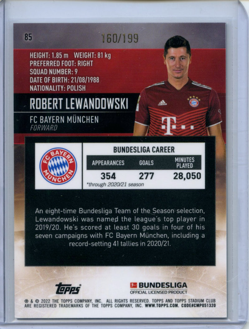 2021-22 Topps Bundesliga Stadium Club Chrome Robert Lewandowski Aqua Refractor 160/199