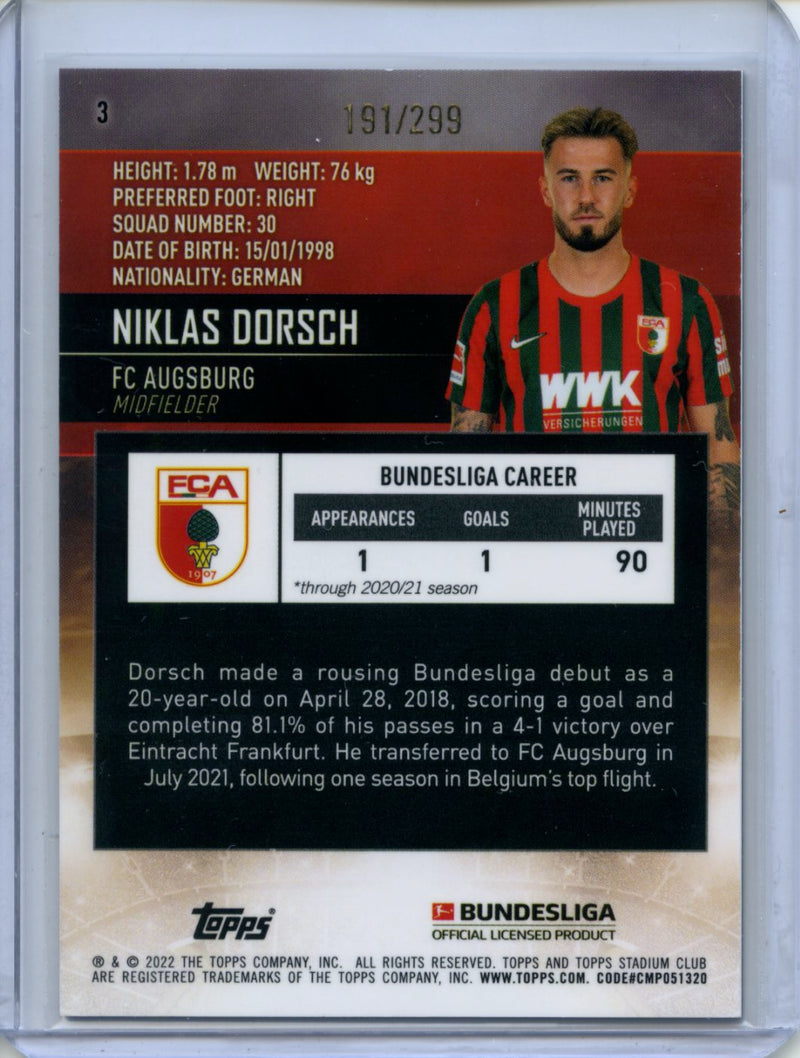 2021-22 Topps Bundesliga Stadium Club Chrome Niklas Dorsch Purple Refractor 191/299